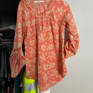 LC Lauren Conrad Coral Floral Blouse